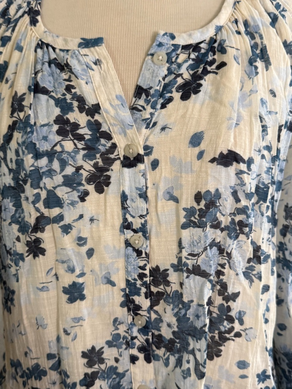 NWOT Maeve By Anthropologie Long-Sleeve V-Neck Mini Swing Dress Blue White Sz 2X - Picture 14 of 16